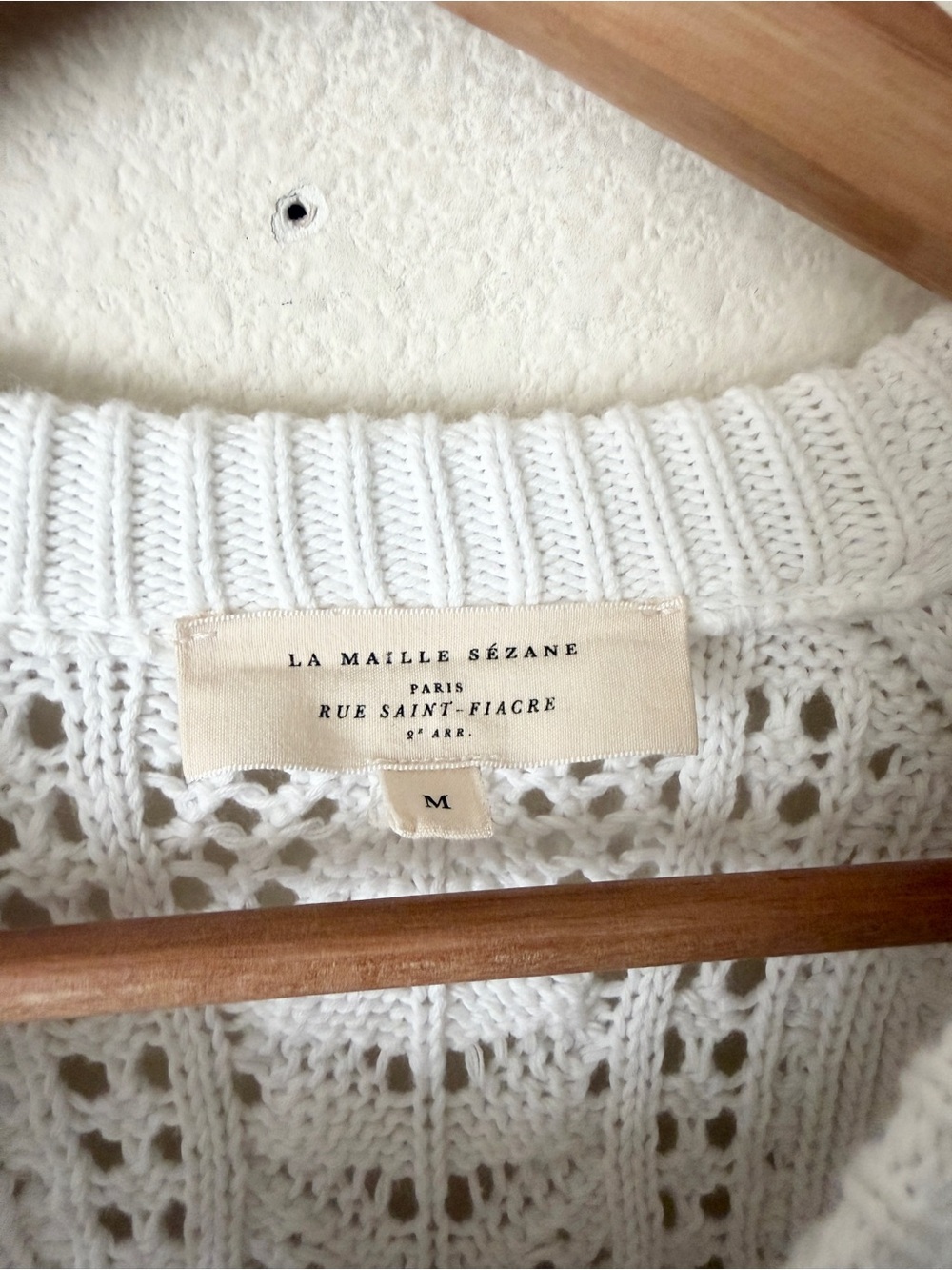 Sezane MEDIUM Zachary crochet knit crewneck jumper sweater in Ecru - Picture 5 of 7